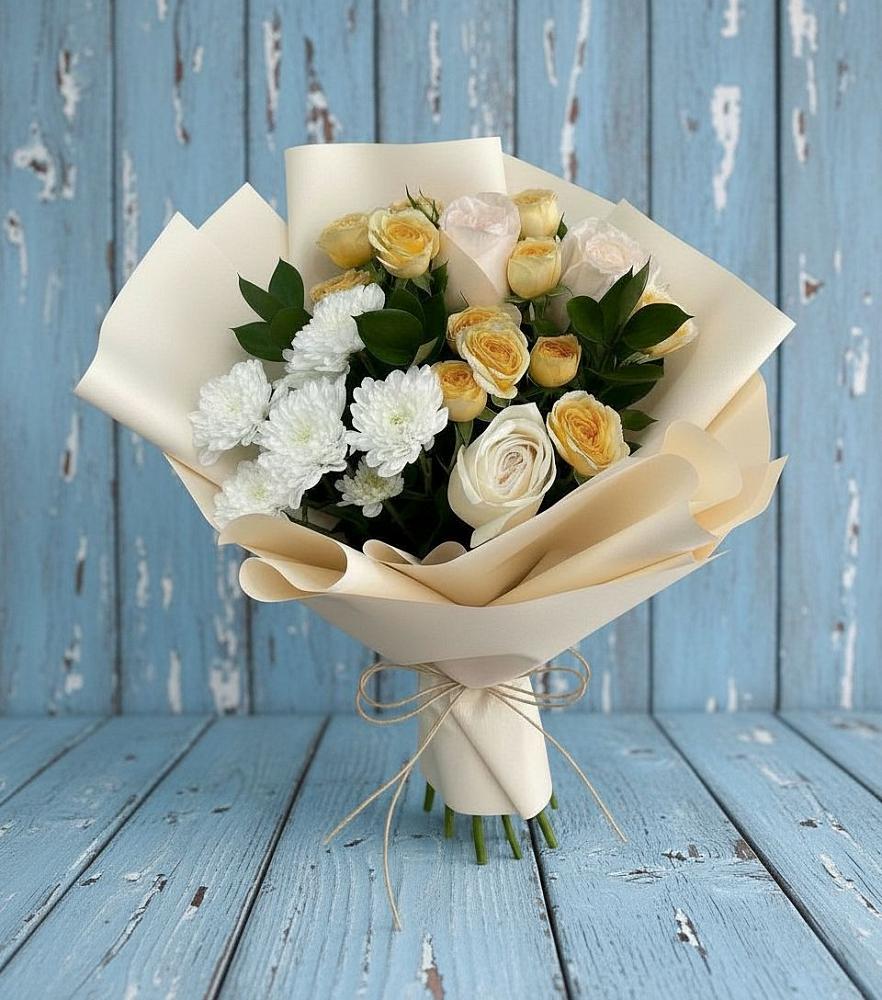 Букет цветов из: Розы и Хризантемы в Хелюле