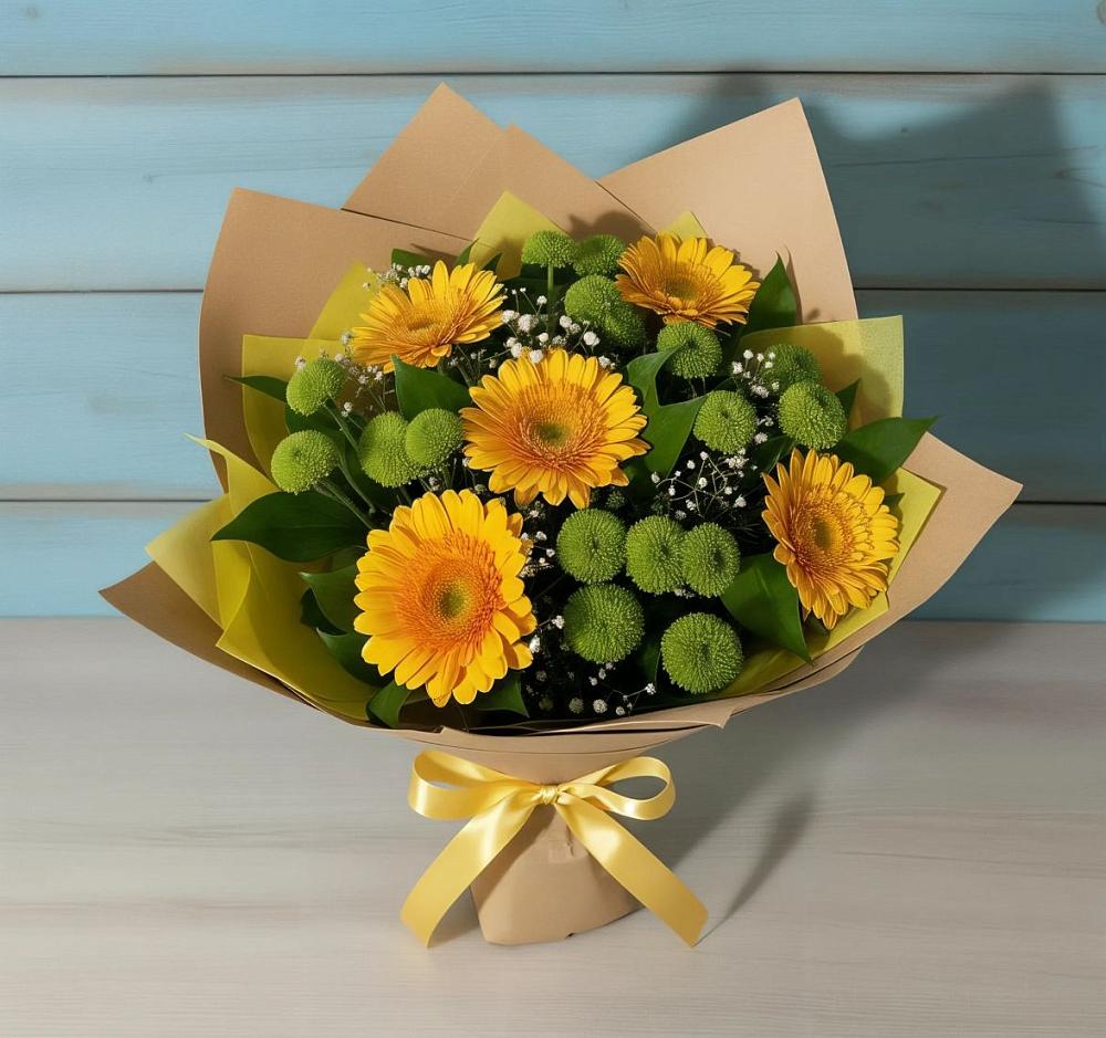 Букет цветов из: Герберы и Хризантемы в Хелюле
