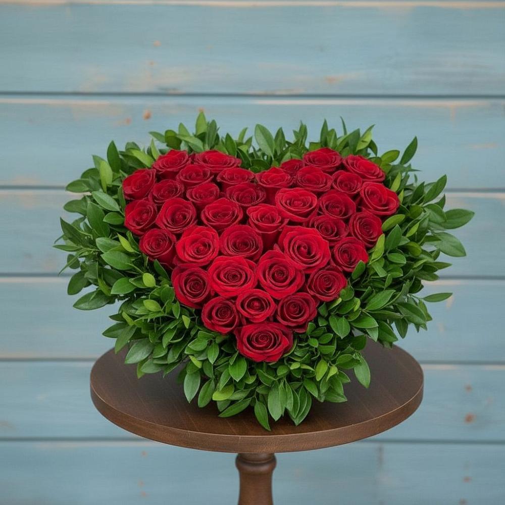 Цветочная композиция из Розы в виде сердца в Хелюле