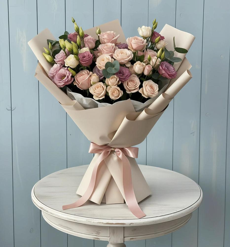 Букет цветов из: Розы и Лизиантусы в Хелюле